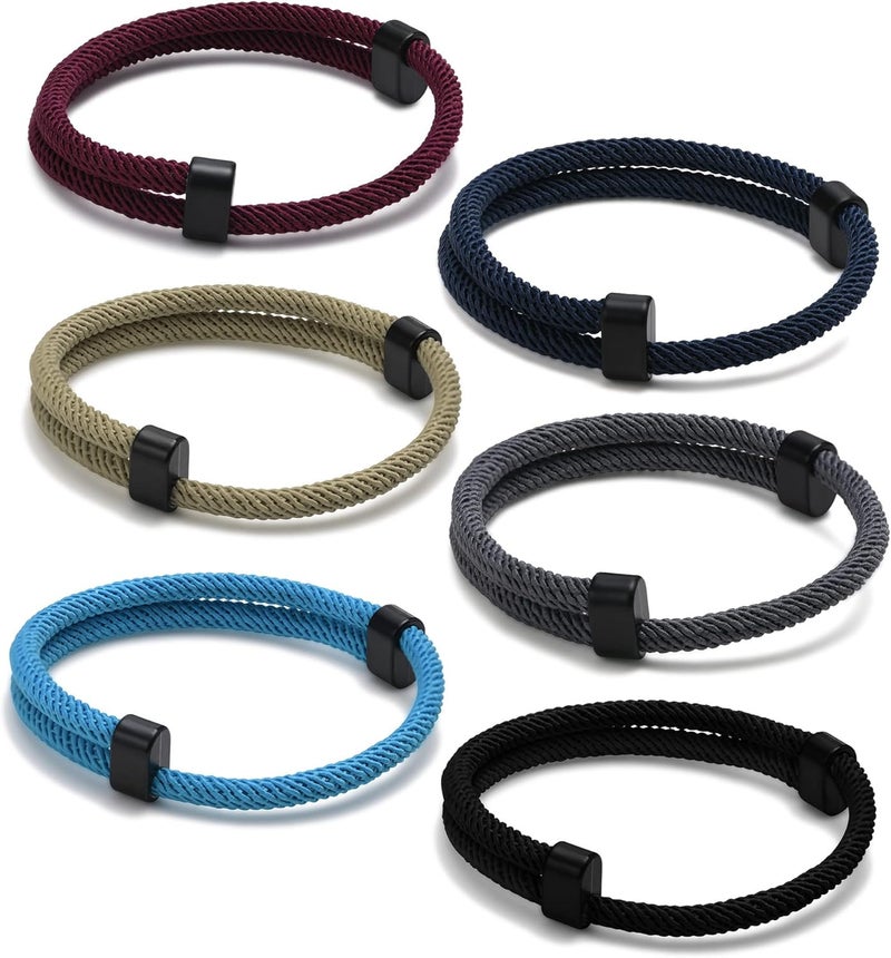 TempBeau Store Nautical Braided Rope Bracelets Set - 6 Pcs Adjustable Braided Cord Bracelet, Handmade Navy Marine String Bracelet with Metal Knot, Men Women Braided Bracelets Gifts - Image 1